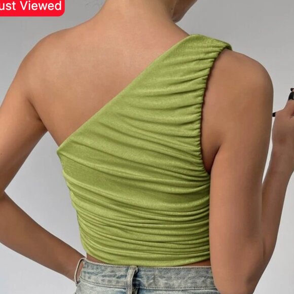 Light Green One Shoulder Crop Size M - Picture 2 of 3